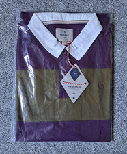 White Stuff Rugby Shirt Men's Size M Long Sleeve Colourblock Mid Plum & Khaki