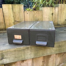 Vintage Pair of Steel Industrial Index Storage Drawers