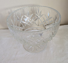 Heavy Vintage Rockingham Crystal Glass Pedestal Fruit Trifle Bowl Dish Mid Centu