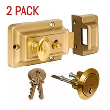 2x Front Door Lock Night Latch Rim Cylinder Style Traditional Polished Security