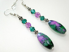 Vintage Look Dangly Spray Painted Teardrop Glass Earrings + Free Secret Pair