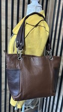 VINTAGE Made in Italy Soft Real Leather Womens Brown Handbag Shoulder Tote Bag
