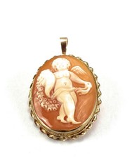 ANTIQUE 9CT GOLD CARVED CAMEO PENDANT / BROOCH  3 CM LONG X 2CM (99)