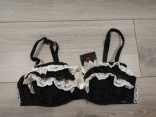 BNWT Vintage La Senza Black & Ivory Super Ruffle Bra Size 38B
