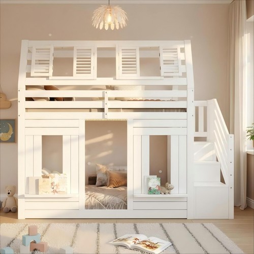 Wooden house bunk - bed, 3ft