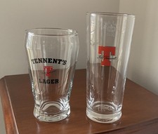 Rare Tennents Lager Vintage Tennents Half Pint Glasses Crown Stamped 2 x Designs