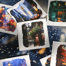 12PCs Rainy City Night Scenery
