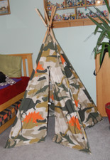 Large kids wigwam teepee tent with carry case. Dinosaur print.