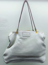 Smythson of Bond St grey white large leather top double handle bag