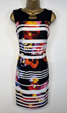 Joseph Ribkoff Dress Black Stripe Floral Bodycon Round Neck Sleeveless UK 10
