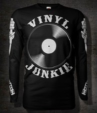 DJ T-SHIRT / VINYL JUNKIE - Long Sleeve Tee - 12" VINYL RECORD - TURNTABLE ARMS 