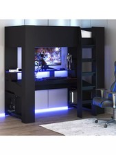 Maverick High Sleeper Bed Black | Gaming Bed | Space Saving | Desk & Shelves