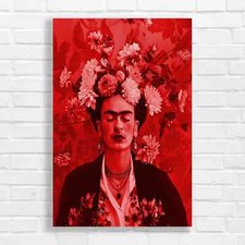 Floral Frida Kahlo Portrait Red Canvas Print Large Picture Wall Art