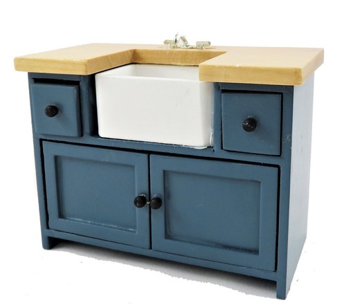 Dolls house blue pine sink - &,