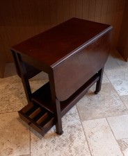 Antique Tea Side Table Trolley Twin Drop Leaf Mahogany Wood Gate Leg Draw Castor