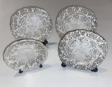 Crown Regent Set of 4 Saucers Gold Filigree Leaf Pattern Scalloped Bone China