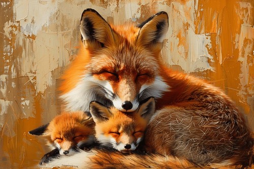 Fox and cub animal - and, canvas