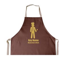 Personalised Stickman Masterchef Gold BROWN Cotton Apron, Birthday, Christmas