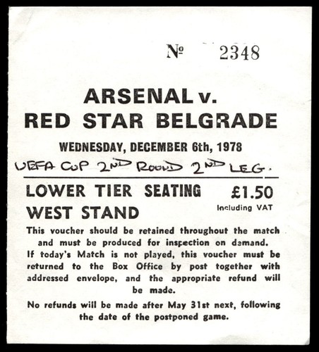 Ticket 1978 arsenal red - 1978,