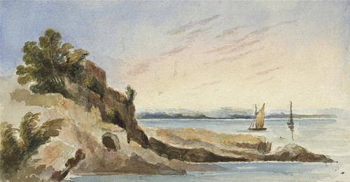 Boats off coastline antique - -,