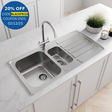 Stainless Steel 1.5 Bowl Kitchen Sink Reversible Modern Drainer Basket Wastes