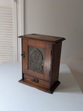 Vintage antique Art Nouveau oak tobacco pipe Smoker cabinet humidor Box Case