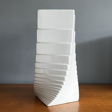 Vintage BHS White Pottery Vase Staked Squares Like Rosenthal 