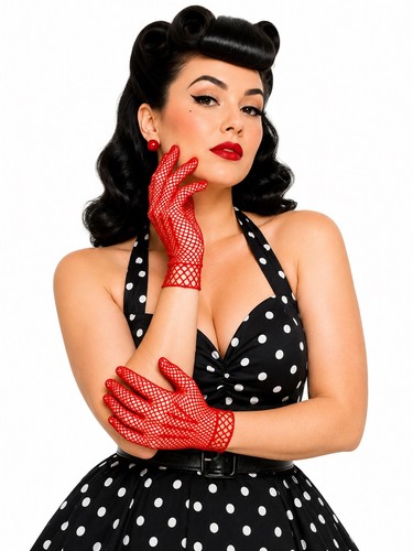 Red stretchy fishnet 50s - red,