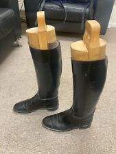 Vintage Mens Size UK 10 Black English Leather Hunting / Riding Boots Wooden Tree
