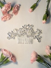 Silver Bridal Diamante Hair Accessory Jeweled Design Wedding Veil Clip Piece 