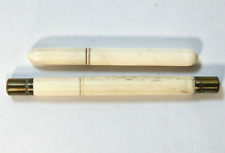 Pair Antique Bovine Bone Needle Cases, Tube Form, Screw On Lids