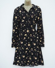 PEACOCKS BLACK FLORAL LONG SLEEVE SHIRT TEA DRESS SIZE 16 BUTTON FRONT