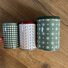 Ikea nesting stacking tin set of 3 tins circular floral check green bundle stora