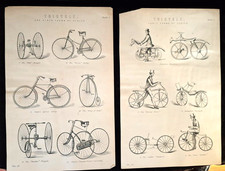 Bicycle & Tricycle Antique Illustration Plates Circa 1880s