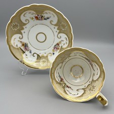 Antique Victorian English Porcelain Cup and Saucer Hand Painted Flowers 1850s