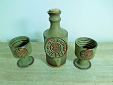 Vintage 1970's Tremar Studio Stoneware Gin Decanter & 2 Goblets. Art Pottery.