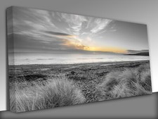 Beautiful sunset on the beach, panoramic view Canvas Wall Art Picture Print