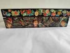 VINTAGE DECOUPAGE WOODEN BOX - HIGHLY DECORATIVE - BLACK - VGC