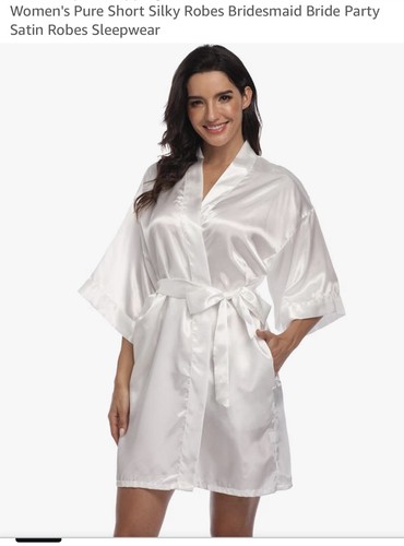 Silk satin white kimono robe - white,