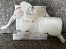 Chad Valley White Bunny Rabbit Baby Rattle & Snuggle Blanket Comforter N Rip Box