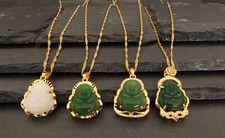 Beautiful 24K Gold Lucky Buddha Pendant Necklace Stainless Jade Amulet Chinese