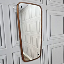 Retro Vintage Mid Century Modern Wall Mirror - Danish Teak Hanging Wooden Frame