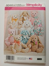Uncut Teddy Bear Dog Rabbit Soft Toy Animal 14" Sewing Pattern Simplicity 8044