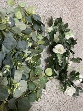 Faux White Rose And Eucalyptus Garland For Wedding Decor