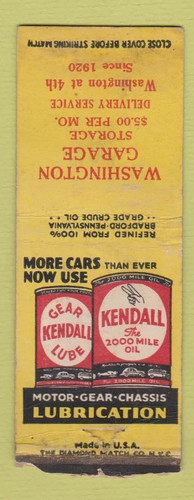 Matchbook cover kendall oil - matchbook,