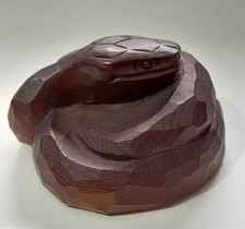 SNAKE YEAR CARVED WOODEN JAPANESE VINTAGE OKIMONO NETSUKE ITTO BORI SERPENT