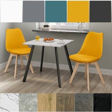 80cm Modern Dining Table & 2 Tulip Dining Chairs Padded Seat w/ Beech Legs Set