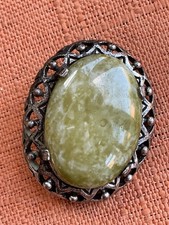 Vintage Miracle Brooch, Scottish Celtic, Green Iona Marble styled Glass, Signed
