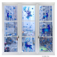 124PCs Christmas Xmas Removable Window Sticker Clings Decal Decor(Blue Reindeer)