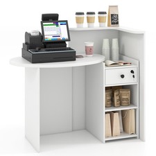 L-Shaped Reception Desk with Drawer and Adjustable Panels White
